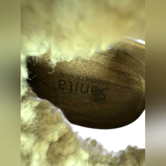 Sanita Clogs Block Boots Leather Wood Real Fur Lamb Brown/White Size 41 EUC - Picture 8 of 9